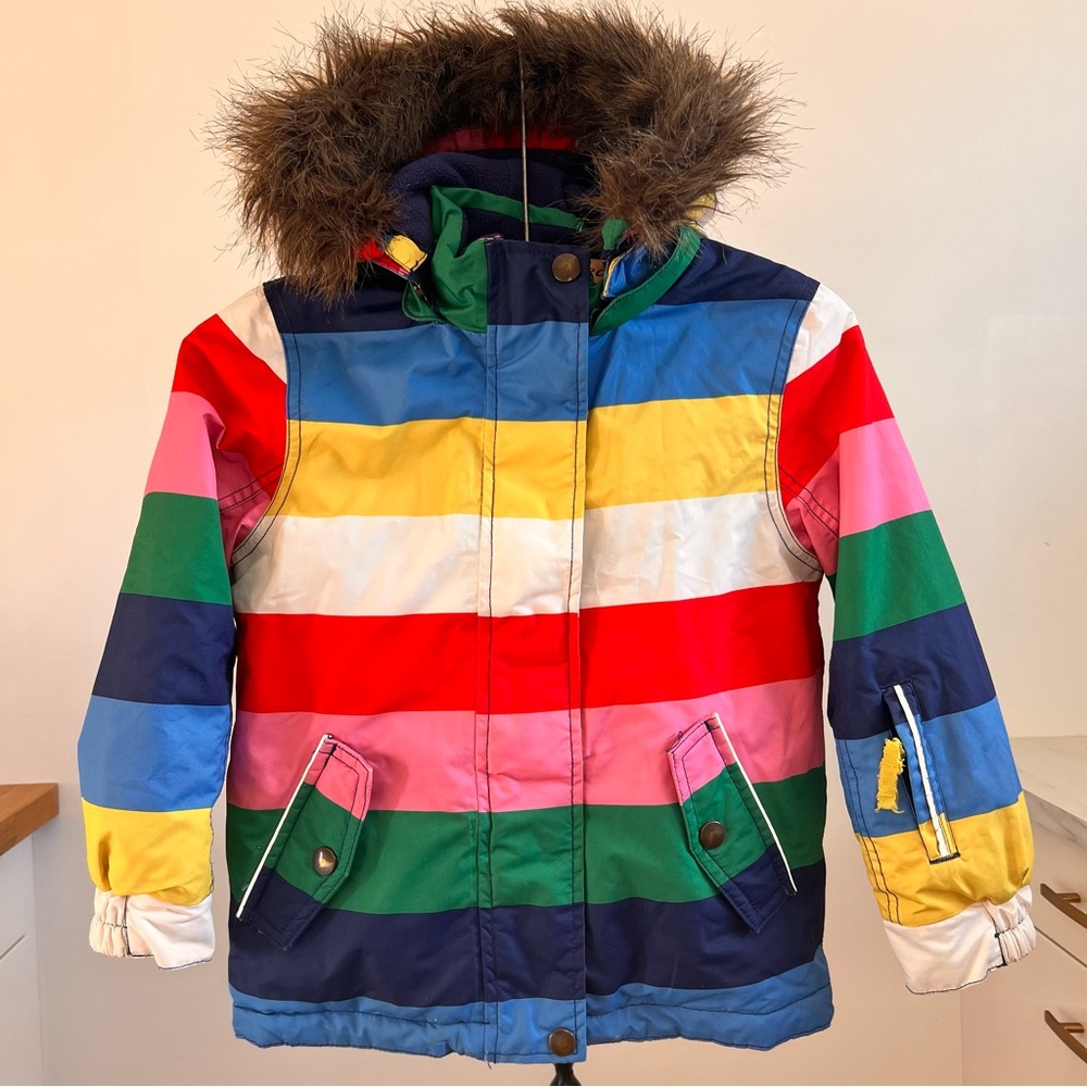 Boden Multicolor Striped Kids Jacket with Faux Fur Hood